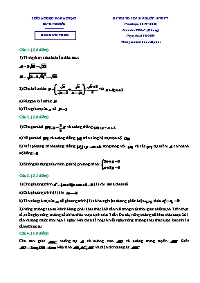 Đề thi tuyển sinh Lớp 10 THPT môn Toán - Năm học 2019-2020 - Tỉnh Bình Phước